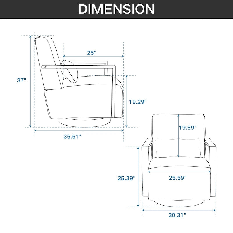 360° Swivel Accent Chair - Linen Blend Upholstered, Solid Wood Frame, Foam Cushion, Retro Style with Pillow, 300 lbs Capacity