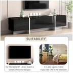 TV Stand - 74.8"W, Gloss Finish, 2 Drawers, 3 Cabinets, For 80" TVs, Particle Board, UV Surface, Black, Modern Design