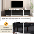 TV Stand - 74.8"W, Gloss Finish, 2 Drawers, 3 Cabinets, For 80" TVs, Particle Board, UV Surface, Black, Modern Design