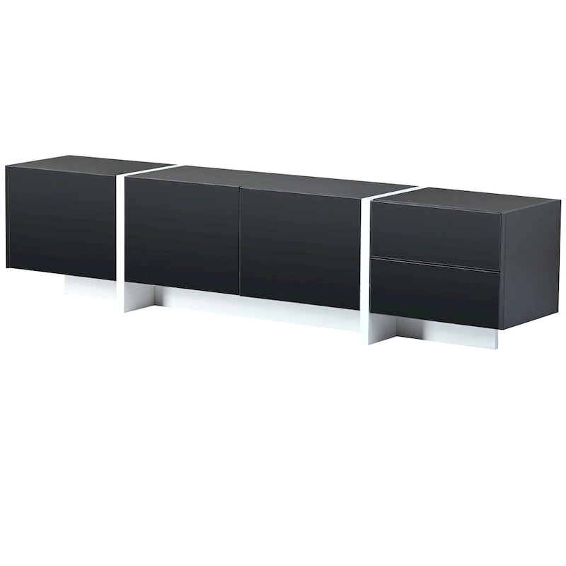 TV Stand - 74.8"W, Gloss Finish, 2 Drawers, 3 Cabinets, For 80" TVs, Particle Board, UV Surface, Black, Modern Design