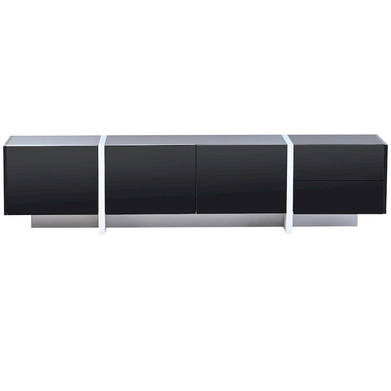 TV Stand - 74.8"W, Gloss Finish, 2 Drawers, 3 Cabinets, For 80" TVs, Particle Board, UV Surface, Black, Modern Design