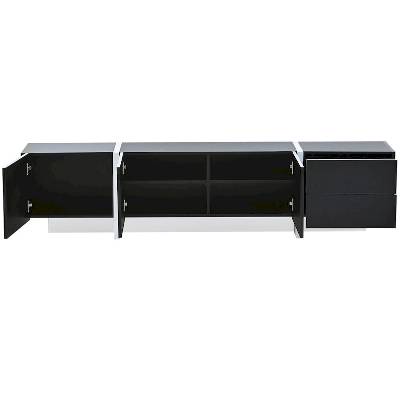 TV Stand - 74.8"W, Gloss Finish, 2 Drawers, 3 Cabinets, For 80" TVs, Particle Board, UV Surface, Black, Modern Design