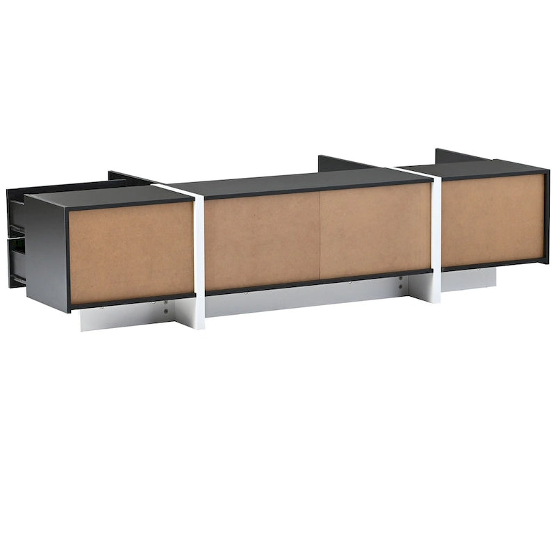 TV Stand - 74.8"W, Gloss Finish, 2 Drawers, 3 Cabinets, For 80" TVs, Particle Board, UV Surface, Black, Modern Design