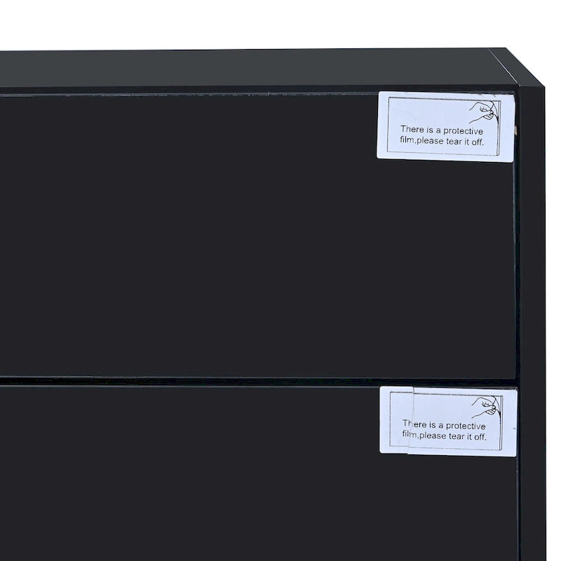 TV Stand - 74.8"W, Gloss Finish, 2 Drawers, 3 Cabinets, For 80" TVs, Particle Board, UV Surface, Black, Modern Design