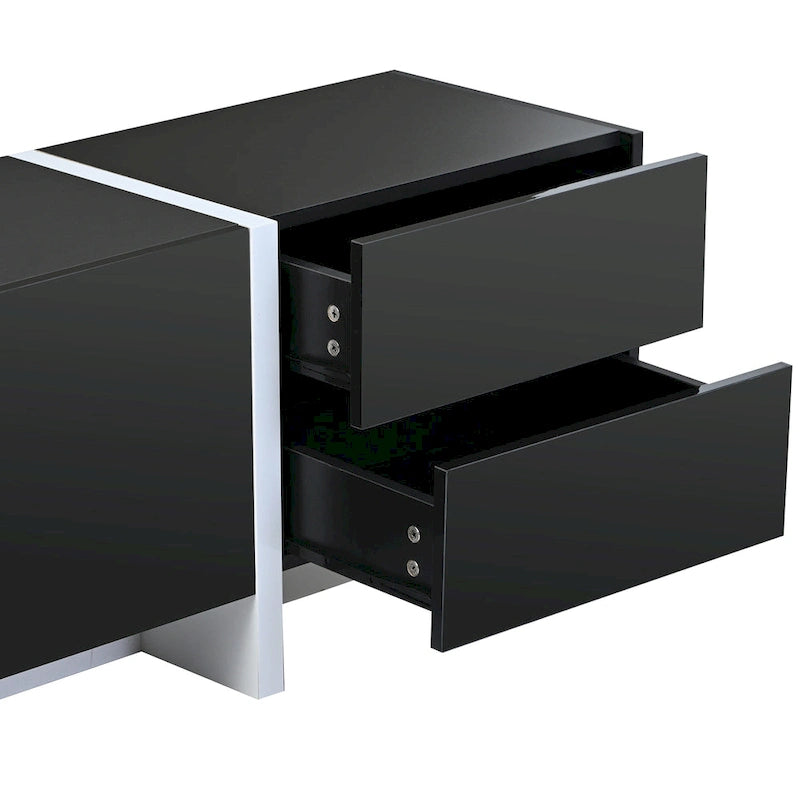 TV Stand - 74.8"W, Gloss Finish, 2 Drawers, 3 Cabinets, For 80" TVs, Particle Board, UV Surface, Black, Modern Design
