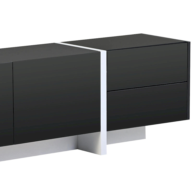 TV Stand - 74.8"W, Gloss Finish, 2 Drawers, 3 Cabinets, For 80" TVs, Particle Board, UV Surface, Black, Modern Design