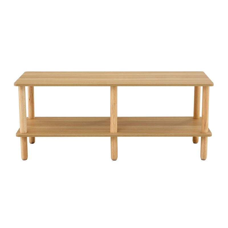 TV Stand - 40.5"L x 15.7"W x 17.7"H, 2 Shelves, Open Storage, MDF/Solid Wood, Rubberwood Legs, Modern Industrial