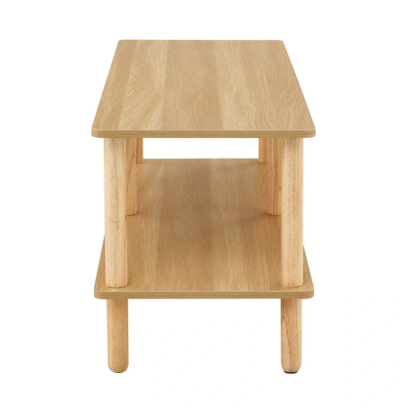 TV Stand - 40.5"L x 15.7"W x 17.7"H, 2 Shelves, Open Storage, MDF/Solid Wood, Rubberwood Legs, Modern Industrial