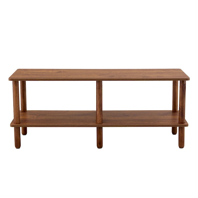 TV Stand - 40.5"L x 15.7"W x 17.7"H, 2 Shelves, Open Storage, MDF/Solid Wood, Rubberwood Legs, Modern Industrial