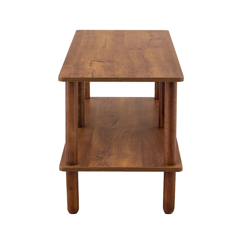 TV Stand - 40.5"L x 15.7"W x 17.7"H, 2 Shelves, Open Storage, MDF/Solid Wood, Rubberwood Legs, Modern Industrial