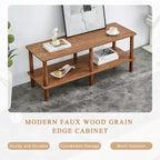 TV Stand - 40.5"L x 15.7"W x 17.7"H, 2 Shelves, Open Storage, MDF/Solid Wood, Rubberwood Legs, Modern Industrial