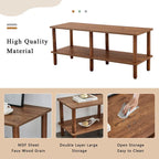 TV Stand - 40.5"L x 15.7"W x 17.7"H, 2 Shelves, Open Storage, MDF/Solid Wood, Rubberwood Legs, Modern Industrial