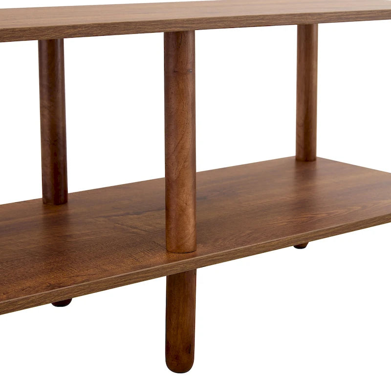 TV Stand - 40.5"L x 15.7"W x 17.7"H, 2 Shelves, Open Storage, MDF/Solid Wood, Rubberwood Legs, Modern Industrial