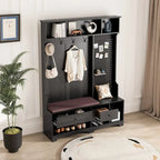 Entryway Hall Tree - 57.5"L x 77.2"H, Cushioned Bench, 4 Hooks, 2 Drawers, Pegboard, MDF/Iron, 220 lbs, 3 Colors