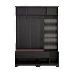 Entryway Hall Tree - 57.5"L x 77.2"H, Cushioned Bench, 4 Hooks, 2 Drawers, Pegboard, MDF/Iron, 220 lbs, 3 Colors