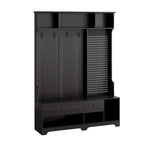 Entryway Hall Tree - 57.5"L x 77.2"H, Cushioned Bench, 4 Hooks, 2 Drawers, Pegboard, MDF/Iron, 220 lbs, 3 Colors