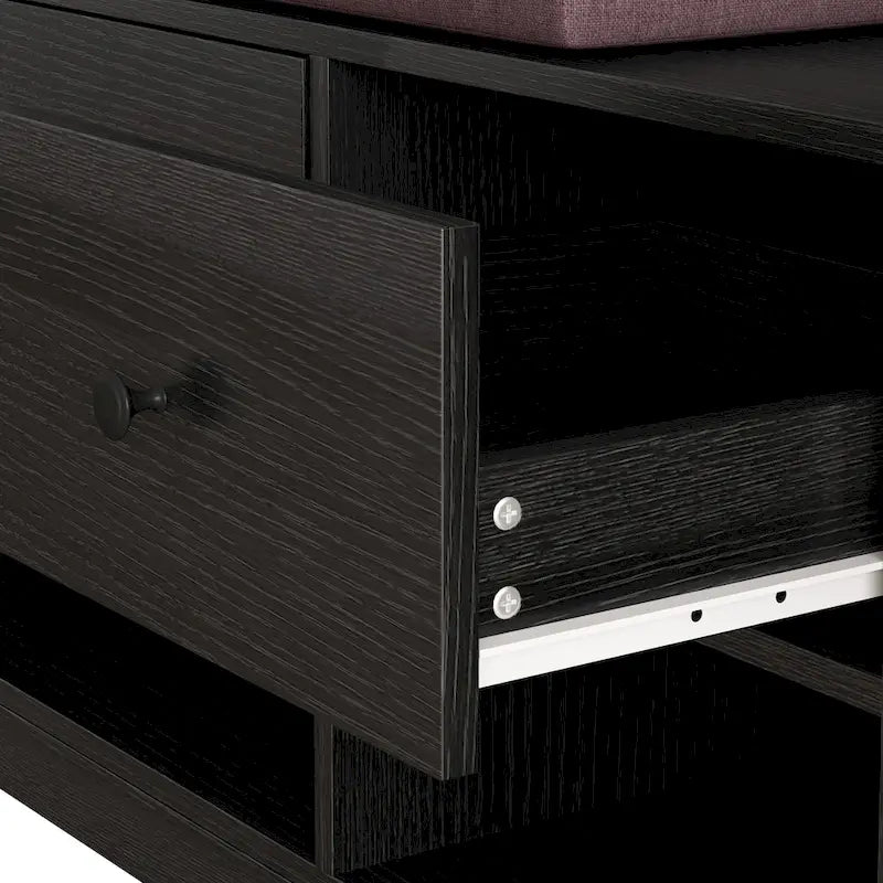 Entryway Hall Tree - 57.5"L x 77.2"H, Cushioned Bench, 4 Hooks, 2 Drawers, Pegboard, MDF/Iron, 220 lbs, 3 Colors