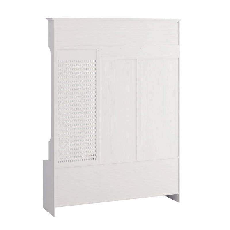 Entryway Hall Tree - 57.5"L x 77.2"H, Cushioned Bench, 4 Hooks, 2 Drawers, Pegboard, MDF/Iron, 220 lbs, 3 Colors