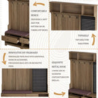 Entryway Hall Tree - 57.5"L x 77.2"H, Cushioned Bench, 4 Hooks, 2 Drawers, Pegboard, MDF/Iron, 220 lbs, 3 Colors