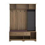 Entryway Hall Tree - 57.5"L x 77.2"H, Cushioned Bench, 4 Hooks, 2 Drawers, Pegboard, MDF/Iron, 220 lbs, 3 Colors