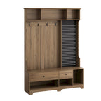 Entryway Hall Tree - 57.5"L x 77.2"H, Cushioned Bench, 4 Hooks, 2 Drawers, Pegboard, MDF/Iron, 220 lbs, 3 Colors