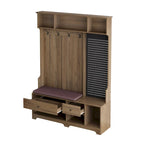 Entryway Hall Tree - 57.5"L x 77.2"H, Cushioned Bench, 4 Hooks, 2 Drawers, Pegboard, MDF/Iron, 220 lbs, 3 Colors