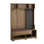 Entryway Hall Tree - 57.5"L x 77.2"H, Cushioned Bench, 4 Hooks, 2 Drawers, Pegboard, MDF/Iron, 220 lbs, 3 Colors