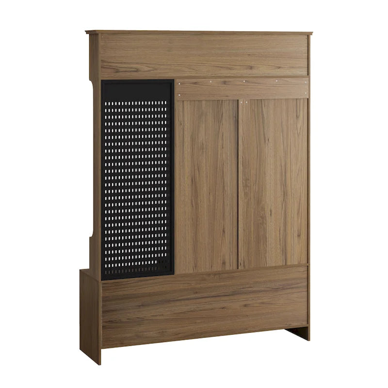 Entryway Hall Tree - 57.5"L x 77.2"H, Cushioned Bench, 4 Hooks, 2 Drawers, Pegboard, MDF/Iron, 220 lbs, 3 Colors