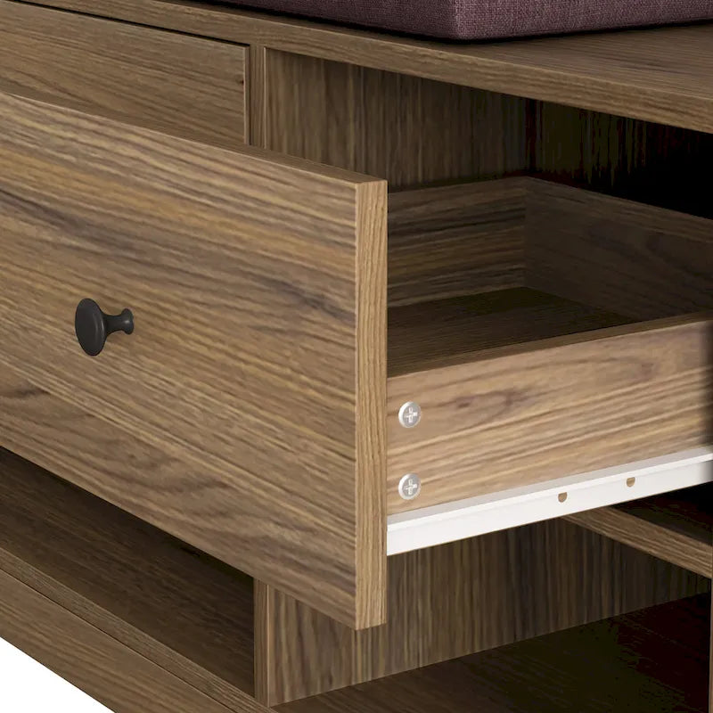 Entryway Hall Tree - 57.5"L x 77.2"H, Cushioned Bench, 4 Hooks, 2 Drawers, Pegboard, MDF/Iron, 220 lbs, 3 Colors