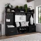 Entryway Storage with Coat Rack - Shoe Bench, 12 Hooks, Drawers, Shelves, 250 lbs Capacity, Transitional Style, 5 Colors