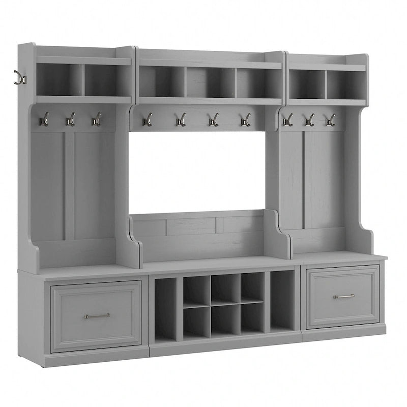 Entryway Storage with Coat Rack - Shoe Bench, 12 Hooks, Drawers, Shelves, 250 lbs Capacity, Transitional Style, 5 Colors