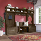 Entryway Storage with Coat Rack - Shoe Bench, 12 Hooks, Drawers, Shelves, 250 lbs Capacity, Transitional Style, 5 Colors