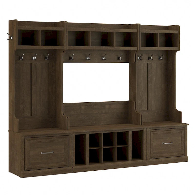 Entryway Storage with Coat Rack - Shoe Bench, 12 Hooks, Drawers, Shelves, 250 lbs Capacity, Transitional Style, 5 Colors