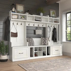 Entryway Storage with Coat Rack - Shoe Bench, 12 Hooks, Drawers, Shelves, 250 lbs Capacity, Transitional Style, 5 Colors