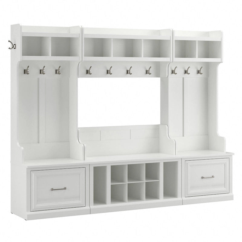 Entryway Storage with Coat Rack - Shoe Bench, 12 Hooks, Drawers, Shelves, 250 lbs Capacity, Transitional Style, 5 Colors