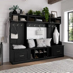Entryway Storage with Coat Rack - Shoe Bench, 12 Hooks, Drawers, Shelves, 250 lbs Capacity, Transitional Style, 5 Colors