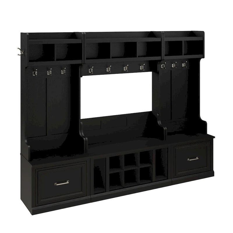 Entryway Storage with Coat Rack - Shoe Bench, 12 Hooks, Drawers, Shelves, 250 lbs Capacity, Transitional Style, 5 Colors