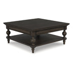 Square Coffee Table - 42"W x 42"D x 18.63"H, Dark Brown, Walnut Finish, Oak Veneer, Lower Shelf, Baluster Legs, Traditional