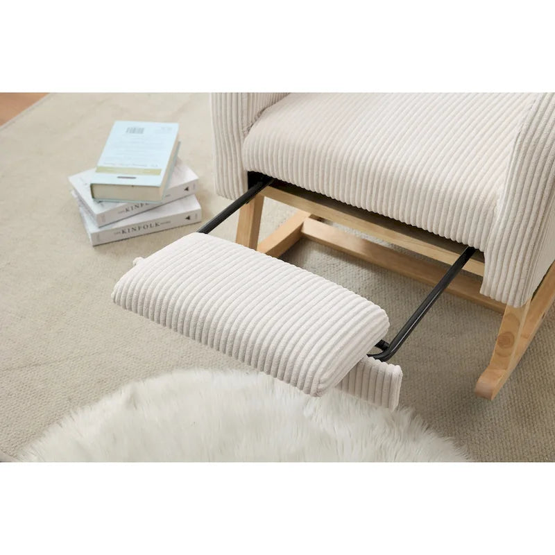 Upholstered Rocking Chair - Solid Wood Legs, High-Density Foam, Side Pocket, 300 lbs Capacity, Nursery Glider
