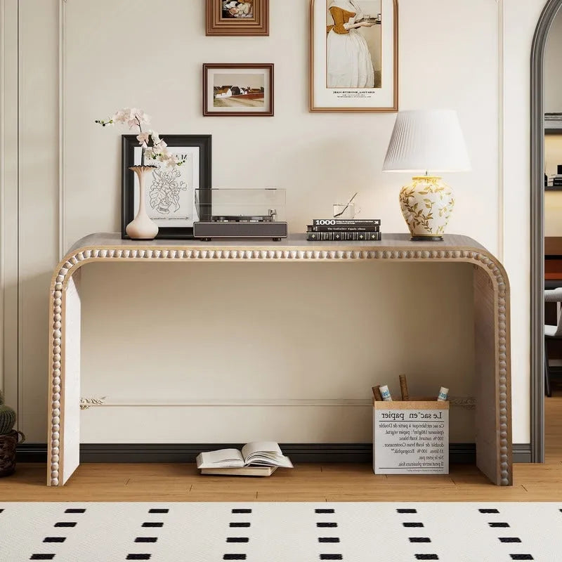 Console Table - 48"L x 16"W x 30"H, Curved Waterfall Design, Wood Beads, 150 lbs Capacity, 3 Colors, Farmhouse/Coastal