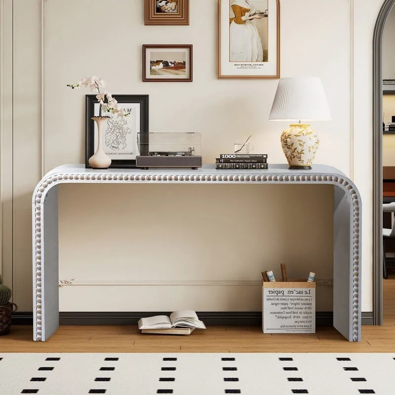 Console Table - 48"L x 16"W x 30"H, Curved Waterfall Design, Wood Beads, 150 lbs Capacity, 3 Colors, Farmhouse/Coastal
