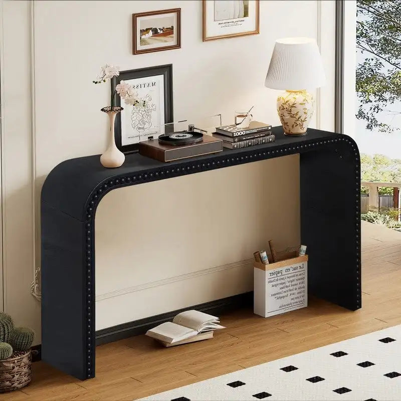 Console Table - 48"L x 16"W x 30"H, Curved Waterfall Design, Wood Beads, 150 lbs Capacity, 3 Colors, Farmhouse/Coastal