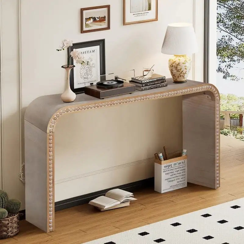 Console Table - 48"L x 16"W x 30"H, Curved Waterfall Design, Wood Beads, 150 lbs Capacity, 3 Colors, Farmhouse/Coastal