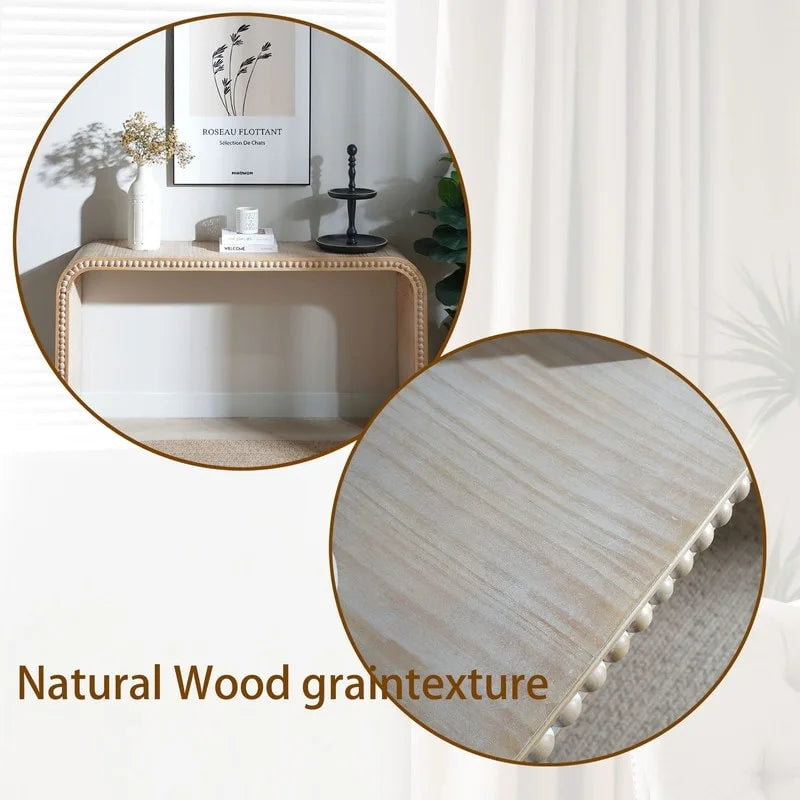 Console Table - 48"L x 16"W x 30"H, Curved Waterfall Design, Wood Beads, 150 lbs Capacity, 3 Colors, Farmhouse/Coastal