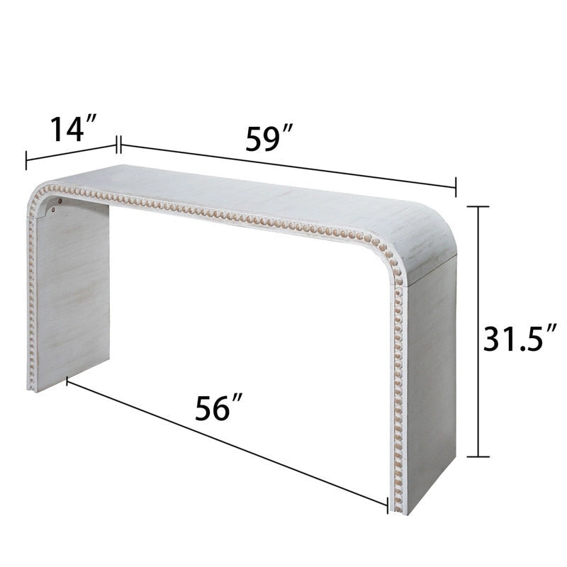 Console Table - 48"L x 16"W x 30"H, Curved Waterfall Design, Wood Beads, 150 lbs Capacity, 3 Colors, Farmhouse/Coastal