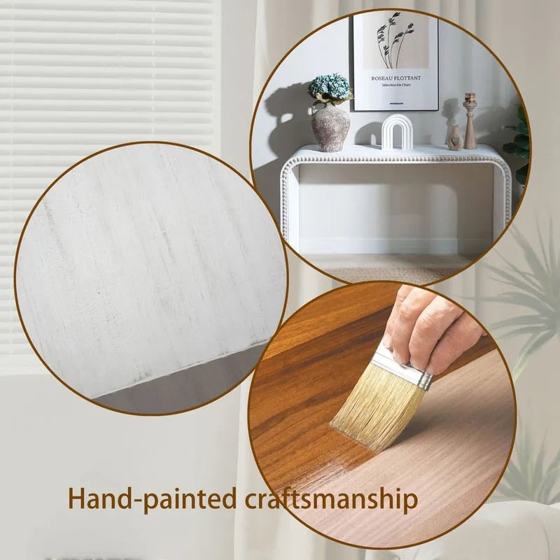 Console Table - 48"L x 16"W x 30"H, Curved Waterfall Design, Wood Beads, 150 lbs Capacity, 3 Colors, Farmhouse/Coastal