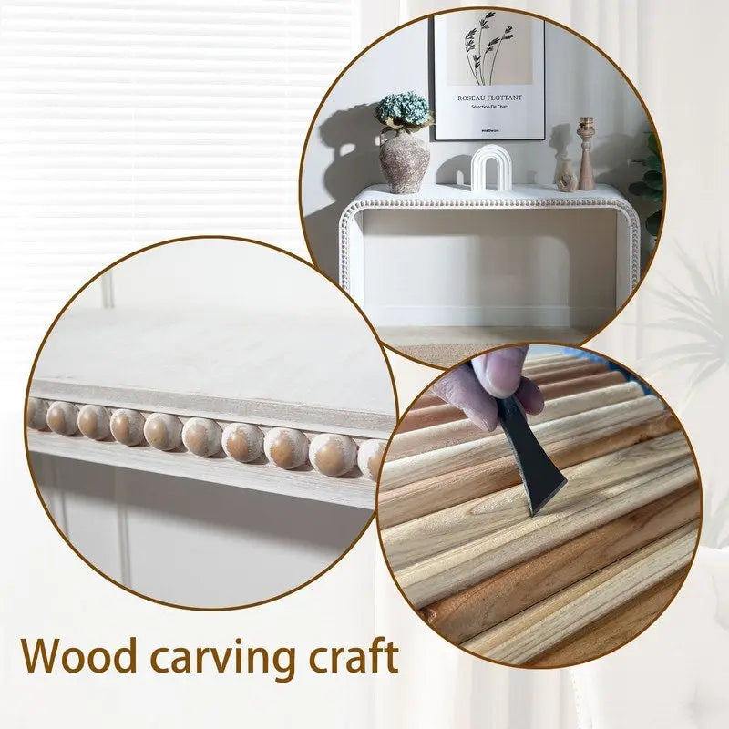 Console Table - 48"L x 16"W x 30"H, Curved Waterfall Design, Wood Beads, 150 lbs Capacity, 3 Colors, Farmhouse/Coastal