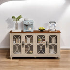 Glass Door Cabinet - 59.45"L x 15.75"W x 31.89"H, 4 Tempered Glass Doors, Adjustable Shelves, MDF/Wood, 220 lbs, Antique