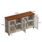 Glass Door Cabinet - 59.45"L x 15.75"W x 31.89"H, 4 Tempered Glass Doors, Adjustable Shelves, MDF/Wood, 220 lbs, Antique