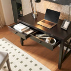 Home Office Desk with 2 Drawers - X-Brace Leg Frame, Smooth Glide Storage, Wooden Knob Handles, Espresso Finish